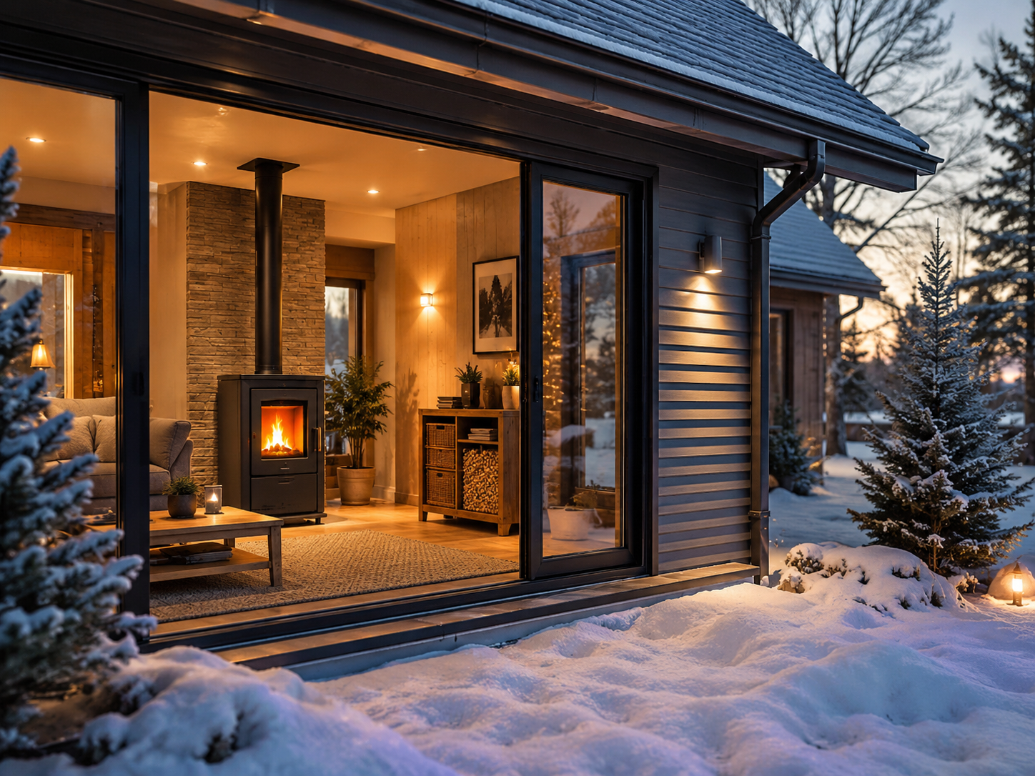 Maison en hiver avec poele à granulé